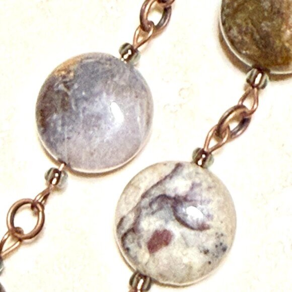 Natural Earthy Agate Star Pendant Long Necklace, Genuine Gemstone + Copper Links - Picture 11 of 16